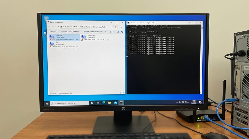 Tela de teste de ping no Prompt de Comando do Windows mostrando tempo de resposta em milissegundos